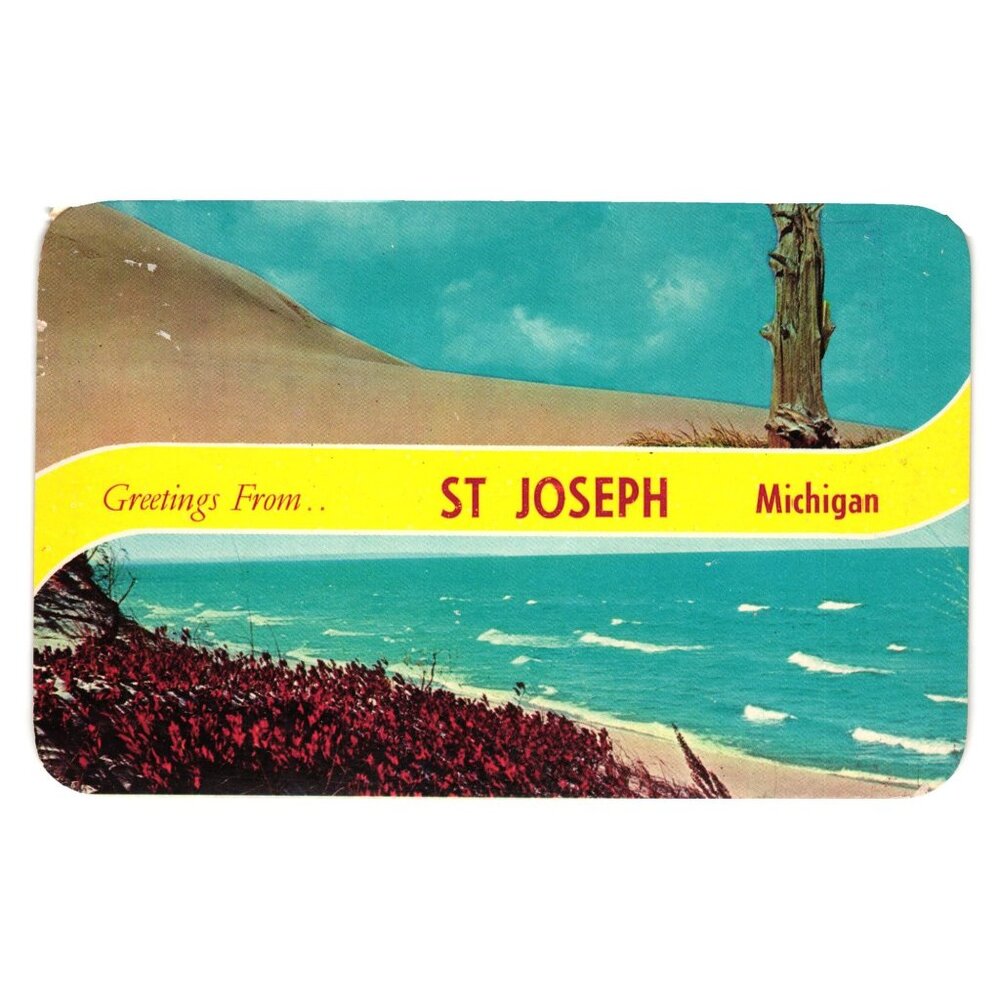 Vintage St Joseph Michigan Postcard 1960s Sand Dunes Tourist Lake Scene 5 Cents